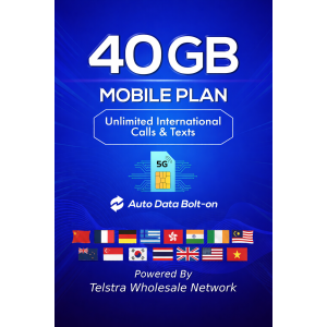 t1xperts 5g mobile plan 29gb auto top up unlimited calls & texts* to selected countries*