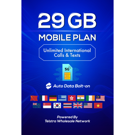 t1xperts 5g mobile plan 29gb auto top up unlimited calls & texts* to selected countries*