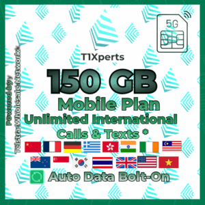 Home T1Xperts 5G Mobile Plan 150 GB SIM Card – Unlimited Calls & Texts to Selected Countries | Auto Top-Up | Telstra Wholesale Network Australia