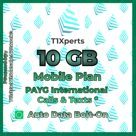T1Xperts Mobile Plan 10 GB SIM Card – Auto Top-Up | Pay As You Go International Calls & Texts | Telstra Wholesale Network Australia
